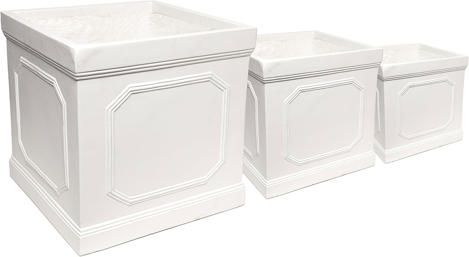 Home Square Planter Indoor Outdoor Fiberclay Classic White Box Style with Drainage Holes Flowers, Plants, Trees Pot Durable All-Weather Use - Set of 3 - 10" 12" 14" Black Bisque