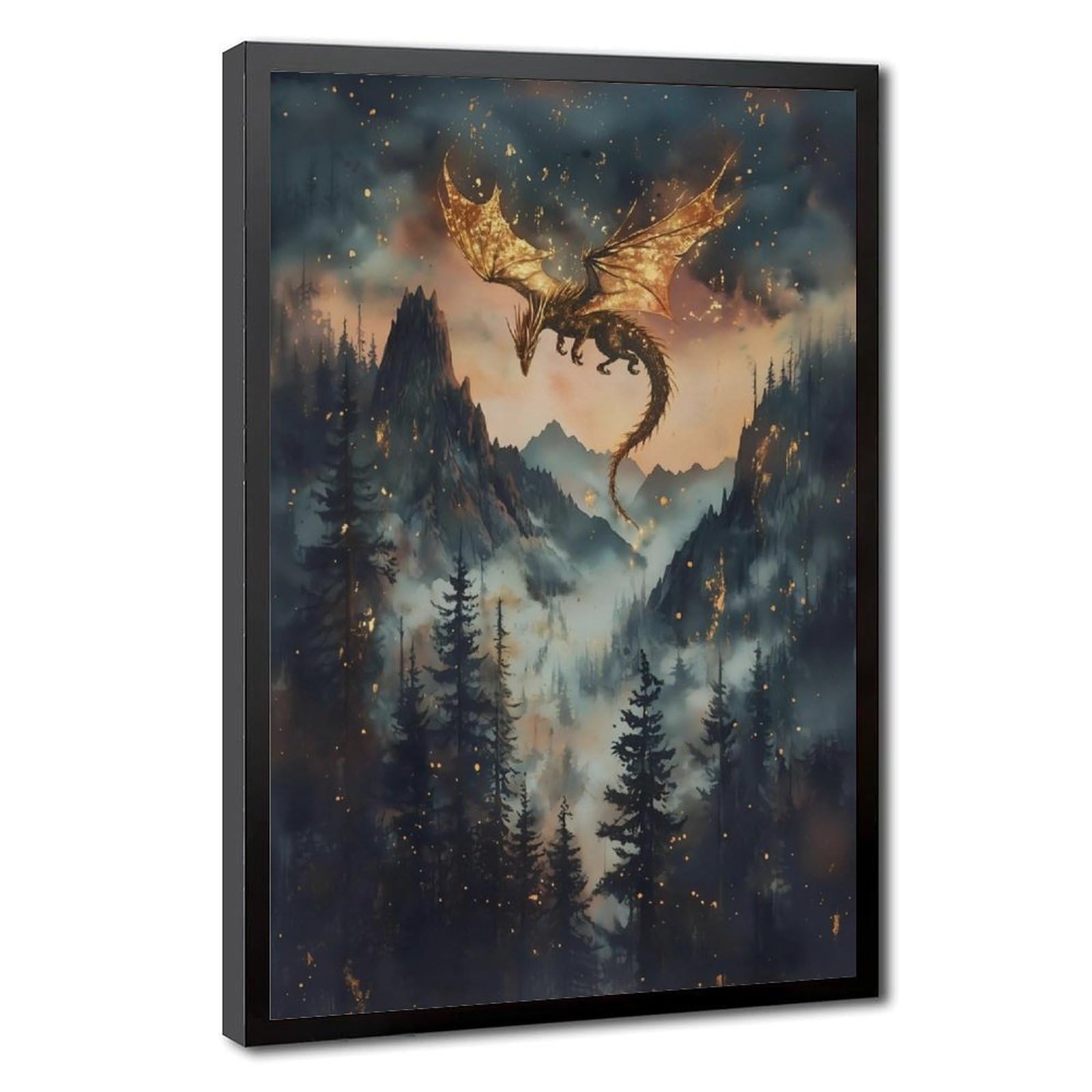 Bareronor Golden Dragon Fantasy Poster Canvas Poster Bedroom Decor Landscape Office Room Decor Gift 24" L X 36" W