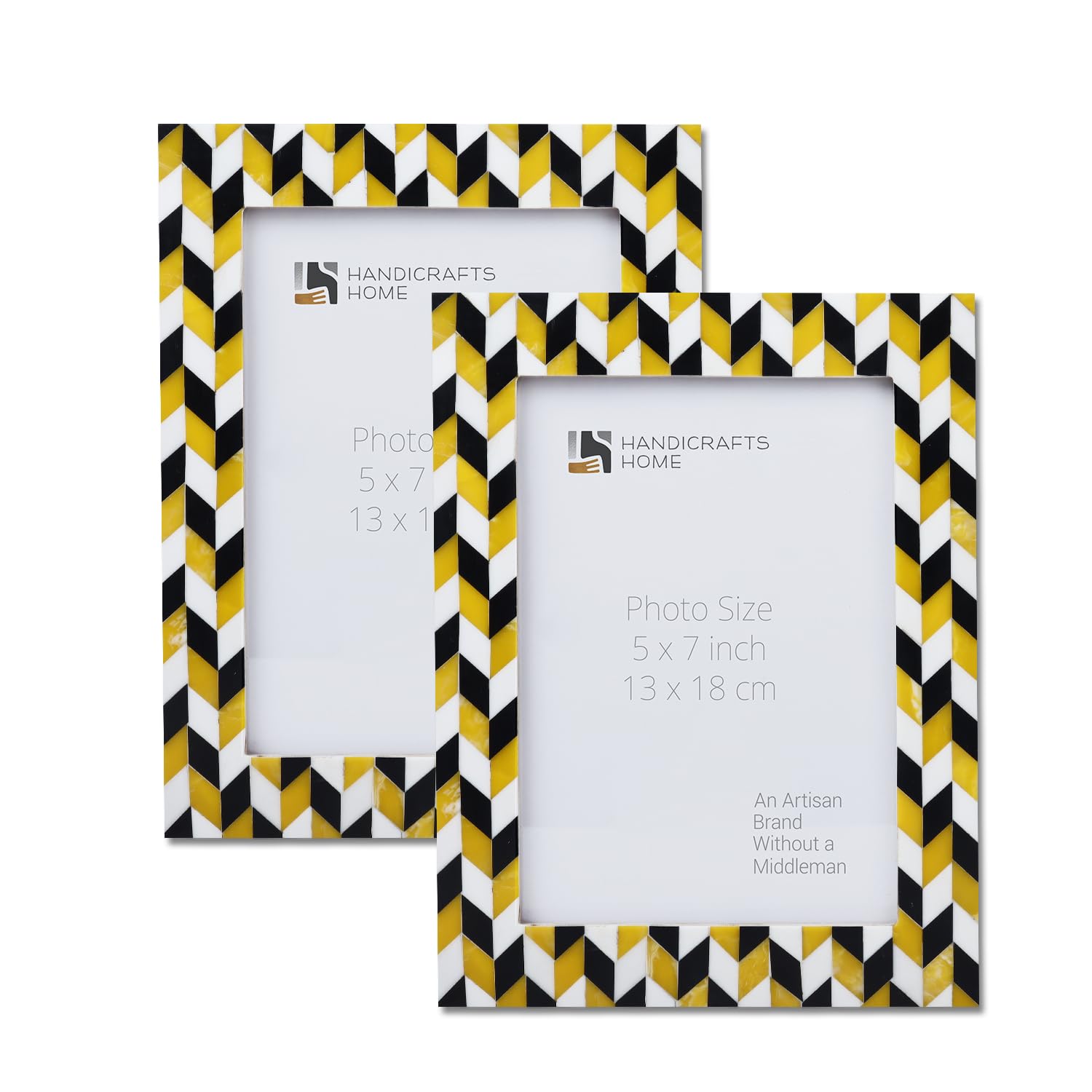 Handicrafts Home 5x7 Picture Frame Set of 2, Yellow Black & White Resin Inlay Photo Frame for Tabletop Display, Bookshelf, 5x7 Wall Decoration, Photo Frames-2 Set, Multi Picture Frames Collage Picture