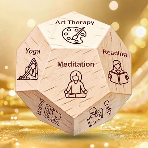 PUDDISOTI 1pc Wooden Meditation Decision Dice, 12-Sided for Stress Relief, Self-Care Gift for Men & Women, Ideal for Birthday, Anniversary, Date Night, Christmas, New Year, Valentine's Fun Gift