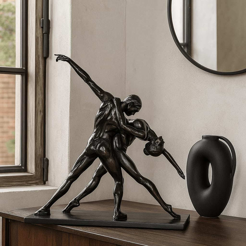 Kare Design Figura Decorativa Dancers, Negro, Arenisca, Escultura Bailarines clásica, Objeto Decorativo para salón y Dormitorio, Accesorio Elegante y Creativo, 38 cm