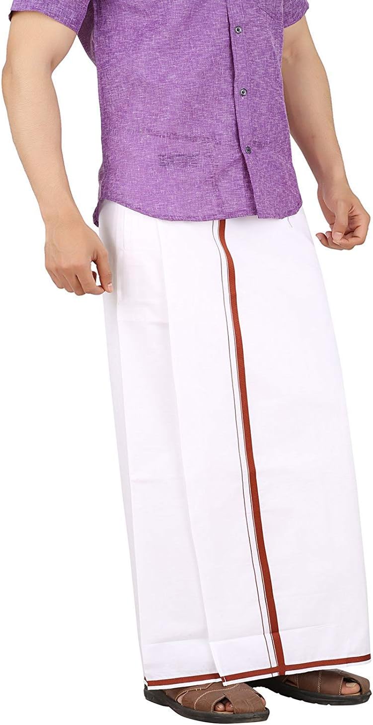 Cotton Single Layer White Dhoti 1.8 Meters Length Lungi Sarong With Colored Border Dhoties