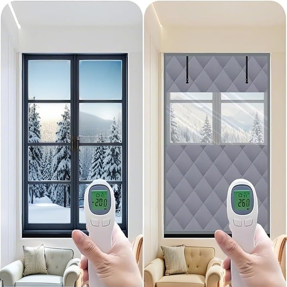 Kit di Isolamento per Finestre, 50 60 80 90cm Tende Termiche Isolanti per Interni antivento, Copertura Isolante Invernali, Isolamento Termico per Finestre di Mansarde e Roulotte(Black,La110xAl230cm)