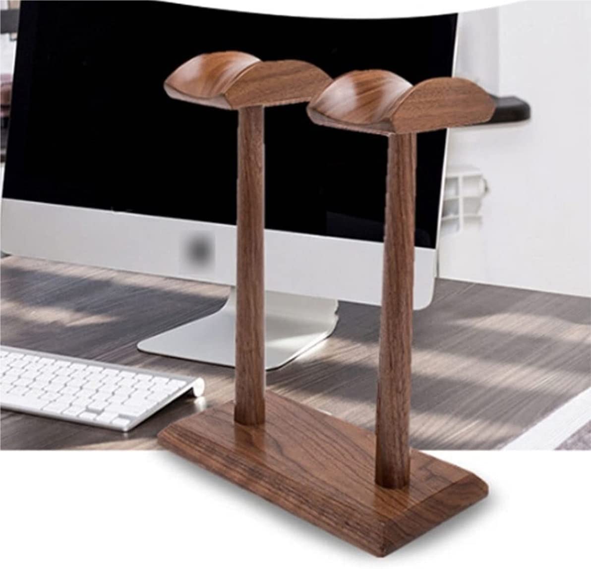 Gaming Accessori Doppio Supporto per Cuffie Supporto per Cuffie in Legno Massello Naturale Semplice E Generoso Stand Over-Ear da Gioco(Walnut)