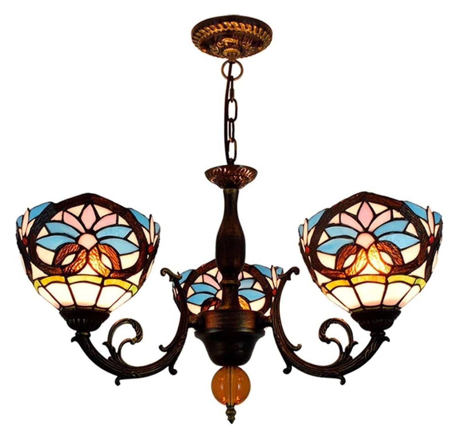 METTEOR Ceiling Lamp Ceiling Pendant Light Fixture Tiffany Style Chandelier Stained Glass Grape Pastoral Lamp Shades 3 Arms Chandelier With Inverted