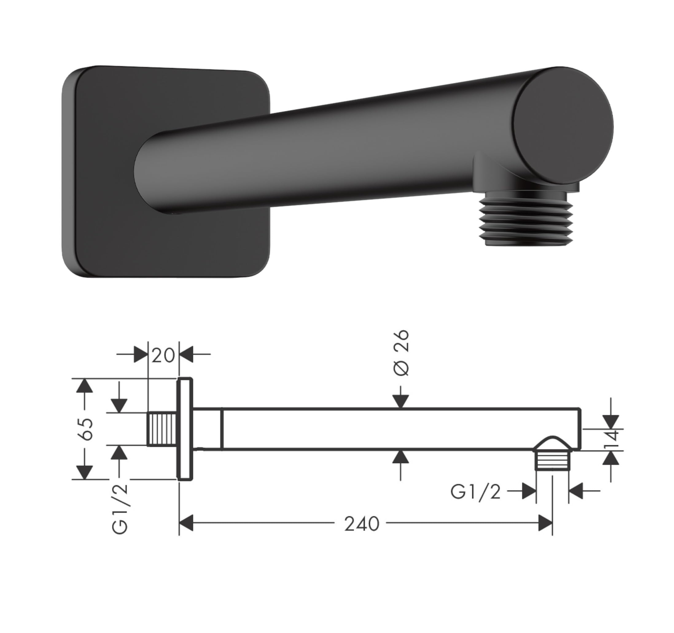 Hansgrohe Duschsystem mit Unterputz Duscharmatur von Hansgrohe Regendusche mit Armatur, Duschkopf eckig, Wandarm Dusch-SET HGSK01 schwarz matt