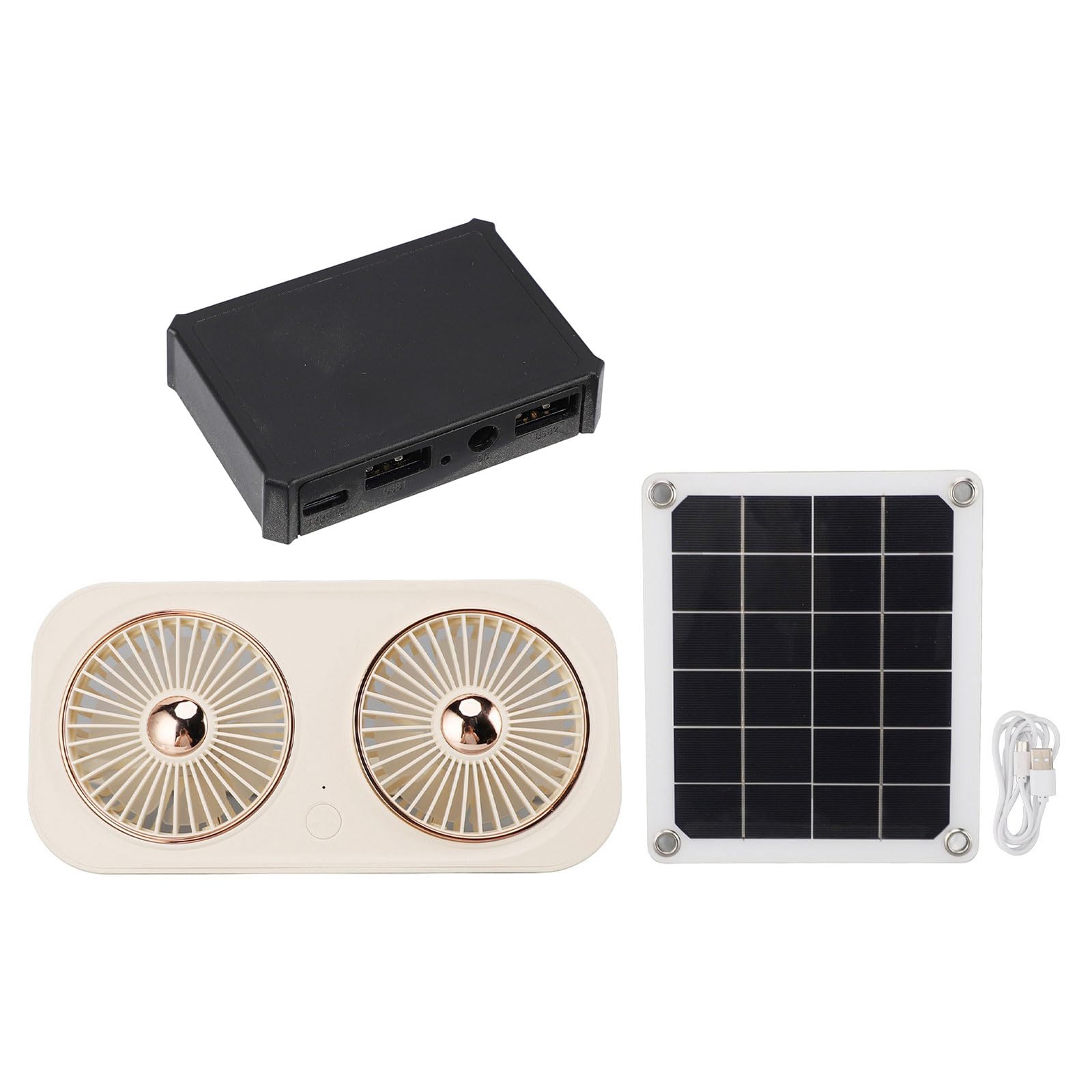 Uqezagpa White House Solar Ventilation Fan Solar Green House Fan With Double Usb Manostat Portable Weatherproof Blower Quiet