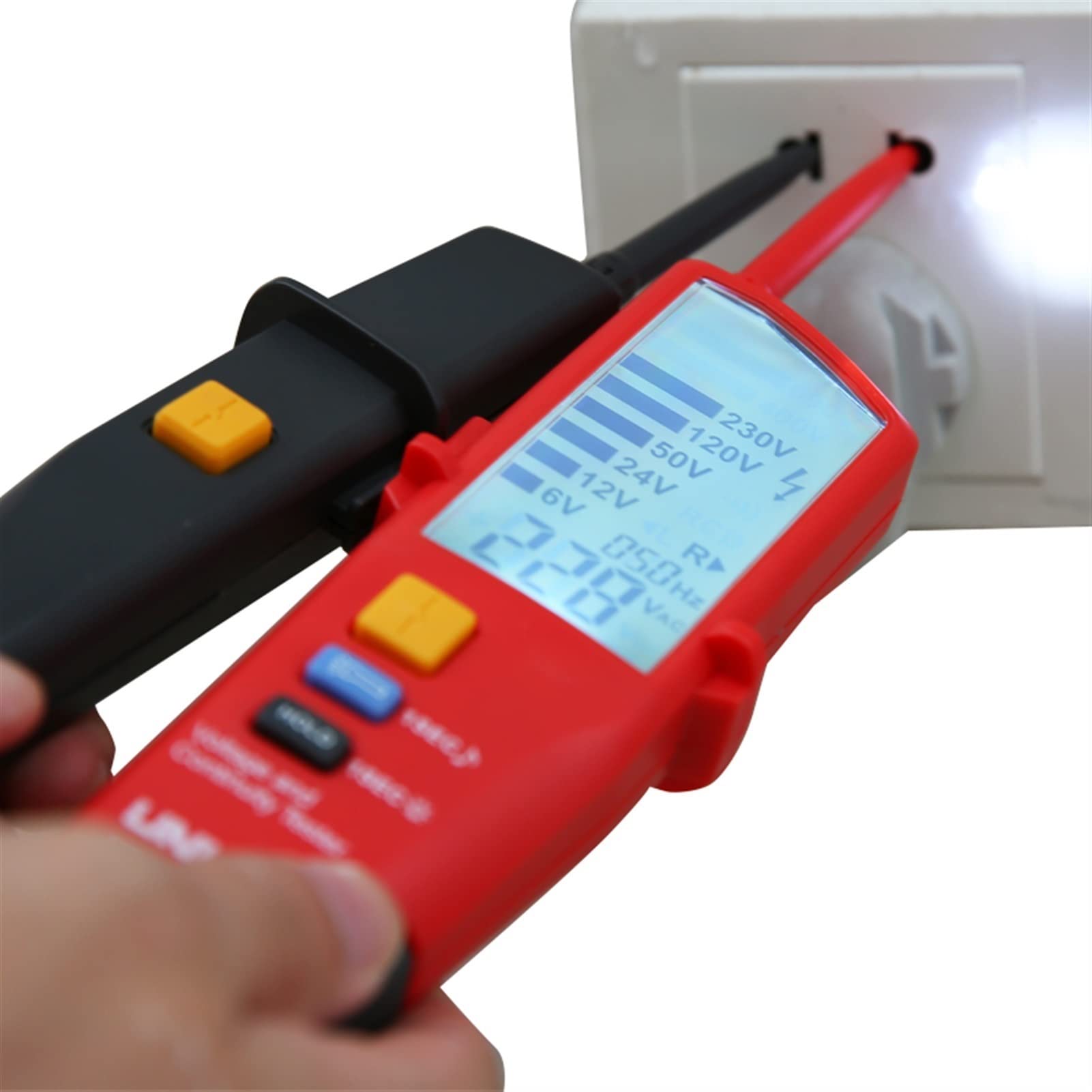 Comprobador de Baterias, Voltímetro digital UT18B UT18D AC DC Tester Continunity Voltage 69 0V LCD Mostrar secuencia 3 fases Rcd Probador eléctrico(UT18C)