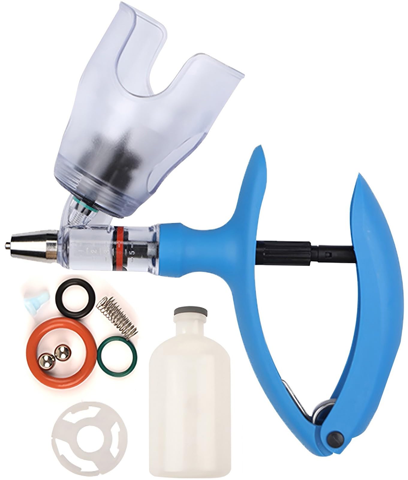 Sterile Plastic Veterinary Syringe, Poultry Injection Gun Injector, Adjustable Continuous Syringes with Bottle for Livestock(D,5ML)