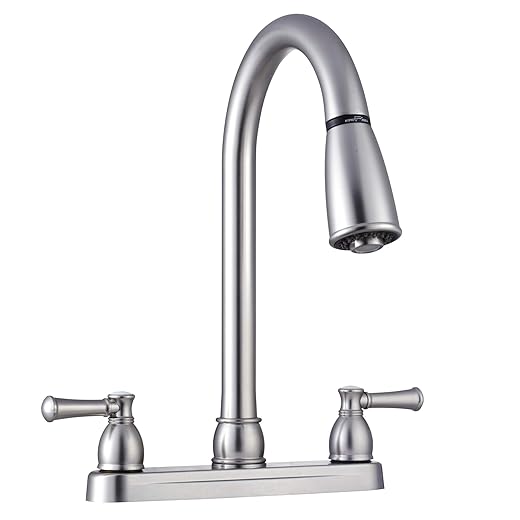 Dura Faucet DF-PK350L-SN RV Non-Metallic Two-Handle Pull-Down Kitchen Sink Faucet (Brushed Satin Nickel)