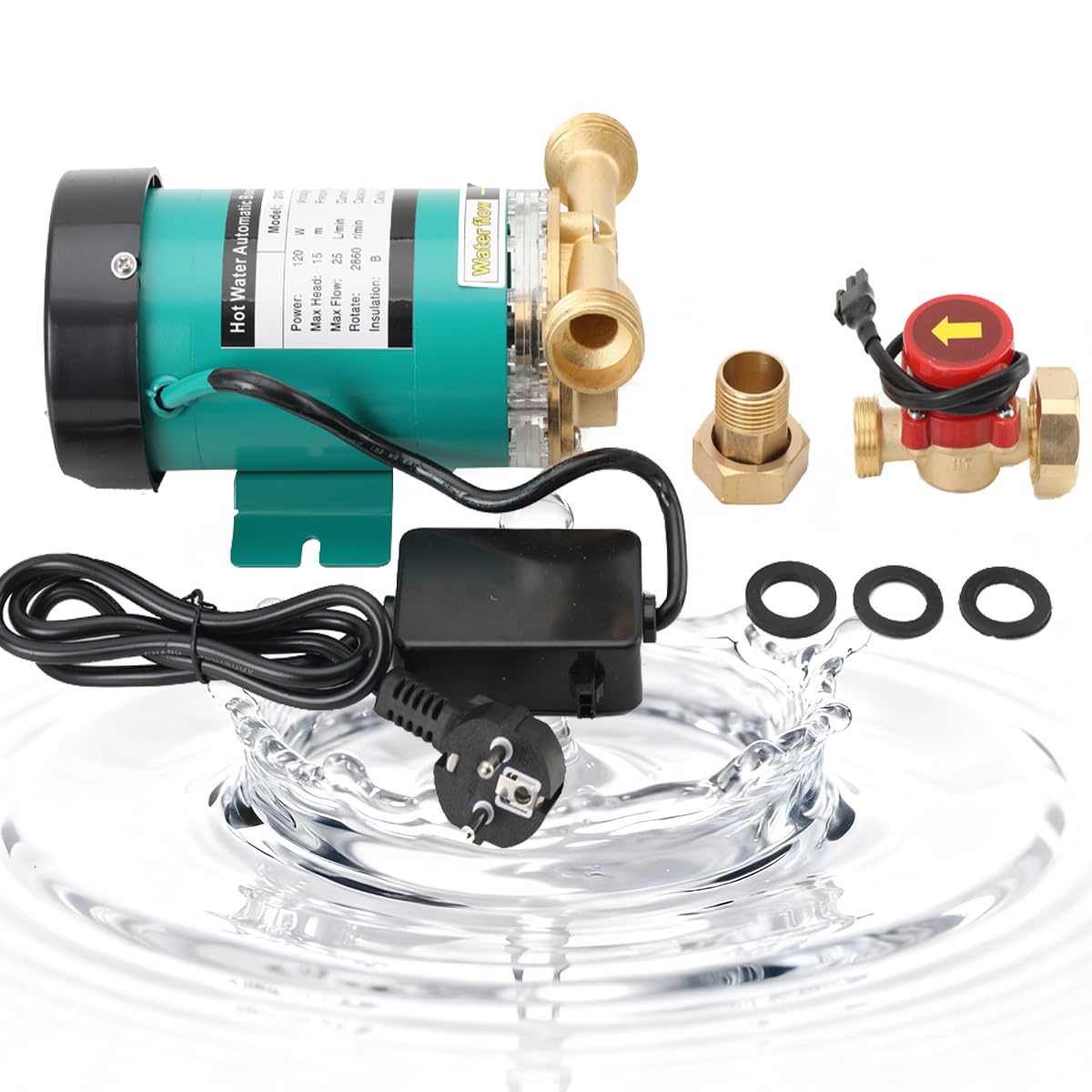 Bomba Booster Agua para Casa 120W, Booster de Agua Caliente, Bomba de Circulación para Aumentar Presión Ducha, Grifería, Riego Jardín, Lavadora, Modelo 20GR-15