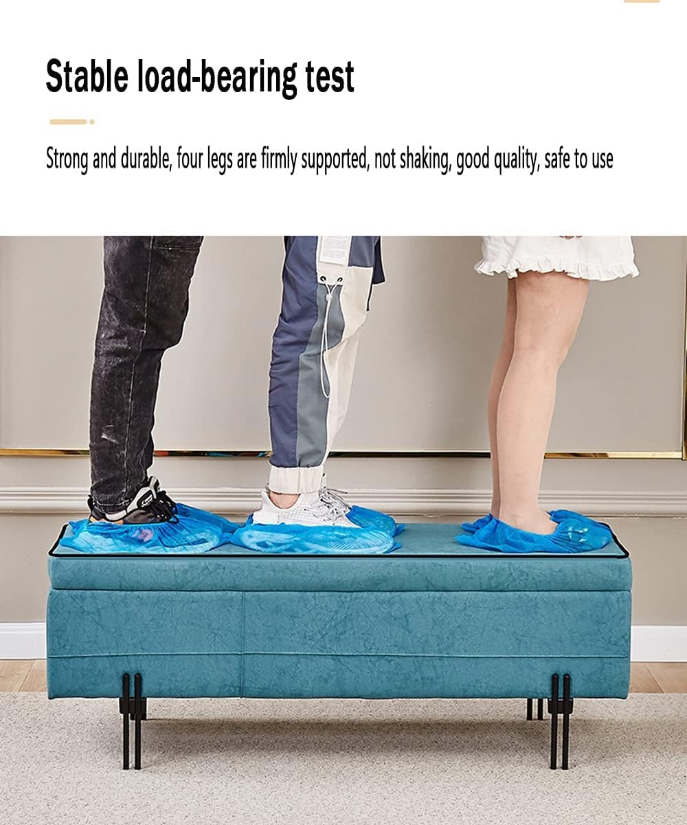 Fireproof Folding Storage Stool, Upholstered Engineered Fabric Bench Seat, 39.4" Storage Box, Wrought Iron Frame, Household Shoe Changing Stool, Ot