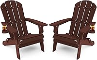 Vista 25 de YEFU Silla Adirondack, silla Adirondack de plástico de gran tamaño, sillas plegables para exteriores con soporte para tazas, silla de césped