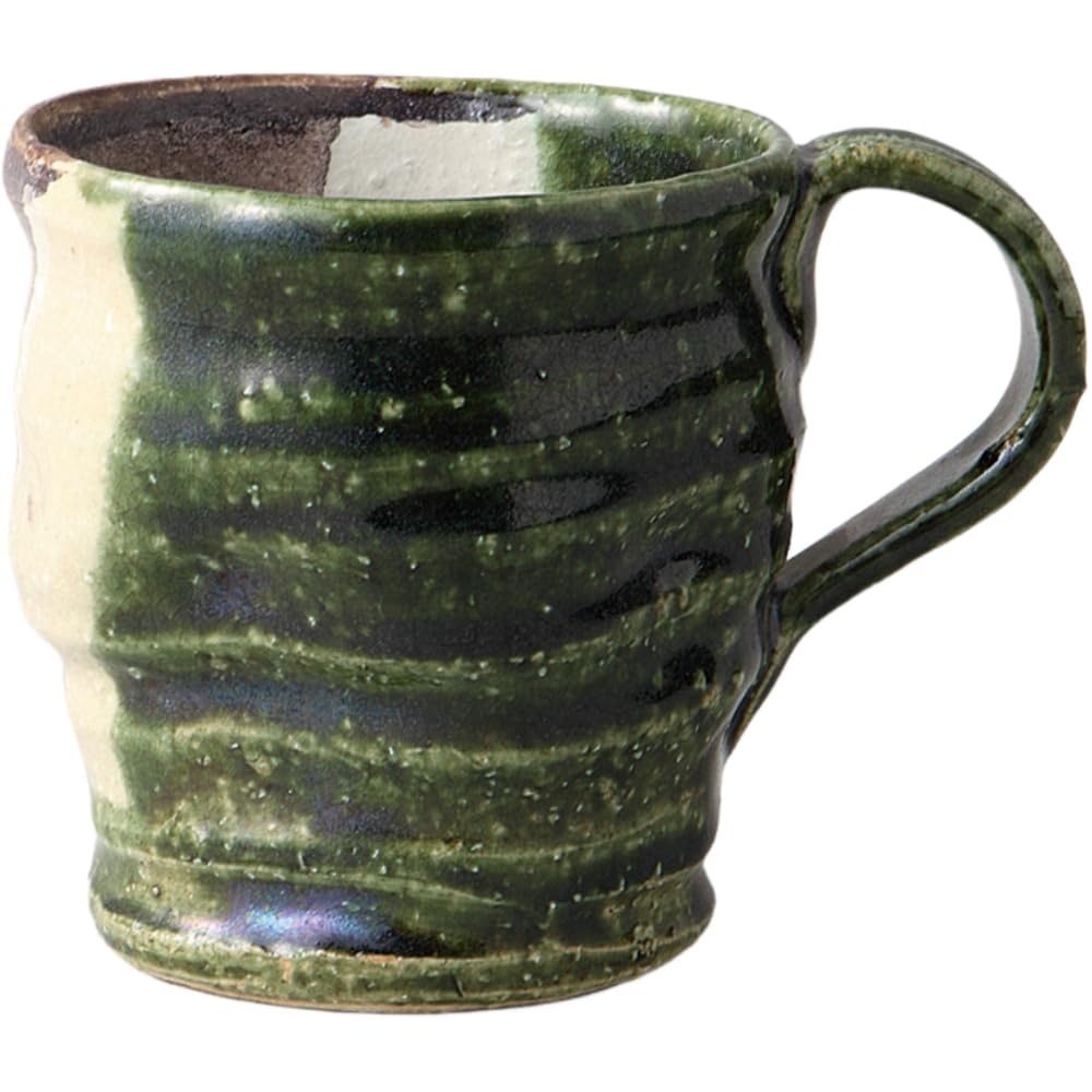 Katsurayama Kiln Plum Carved Oribe Mug 9oz Mino Ware Ceramic Japan