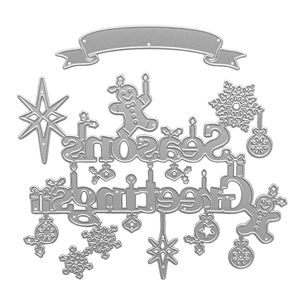 Christmas Metal Die Cuts Gingerbread Man Season's Greeting Embossing Stencil Cutting Dies for Card Making Scrapbooking Paper Craft Album Stamps DIY Décor