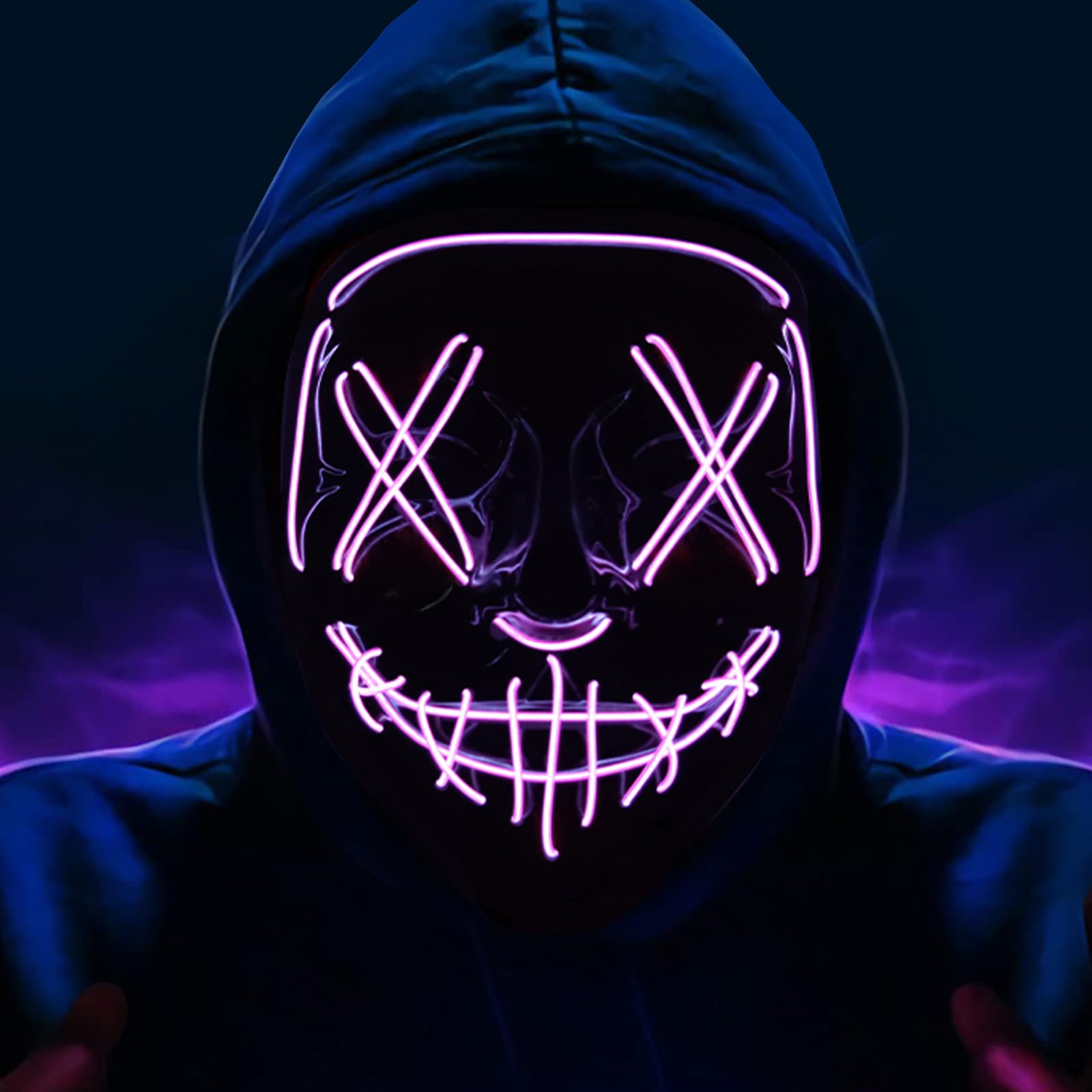 Peywot Halloween LED Light up Mask, The Purge Masks with 3 Lighting Modes, Scary Mask for Festival Cosplay