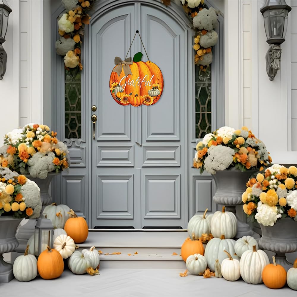 Decorazione Parete In Legno Autunnale Con Zucca - Cartello Happy Fall 30x15 Cm Con Corda, Per Portico, Casa E Soggiorno - 2