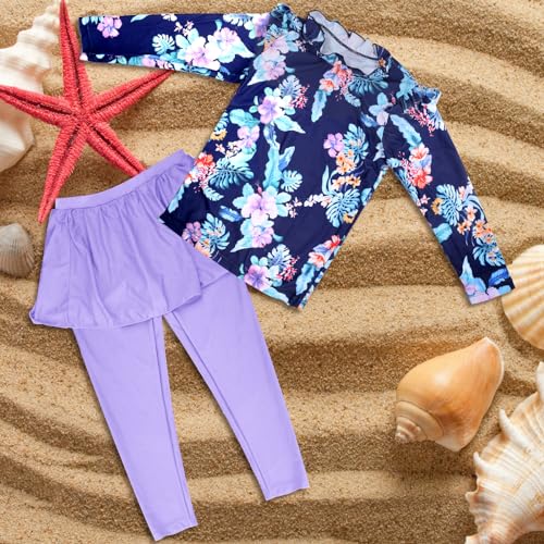 Baby Girls Two Piece Swimsuit Top and Pant UPF 50+ Sun Protection Long Sleeve Swimwear Bathing Suit Purple 2XL - Thumbnail 6