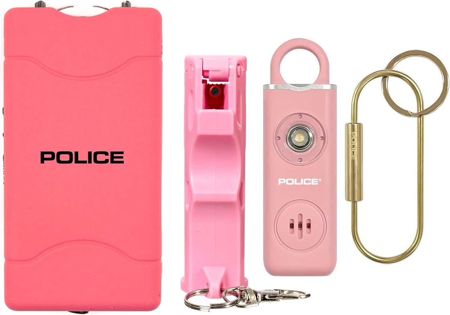 Police Stun Gun, Personal Safety Alarm & Burn Pepper Spray Self Defense Combo Kit for Personal Protection - Pink