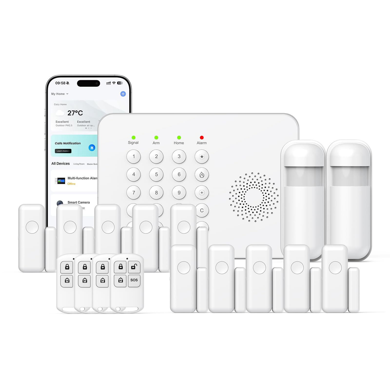 WLAN-Alarmanlage, 4G, 17 Stück, kabellos, für Zuhause, intelligent, erweiterbar, einfach zu konfigurieren, kabellose Alarmüberwachung, kompatibel mit Alexa, für Haus, Geschäft, Wohnung