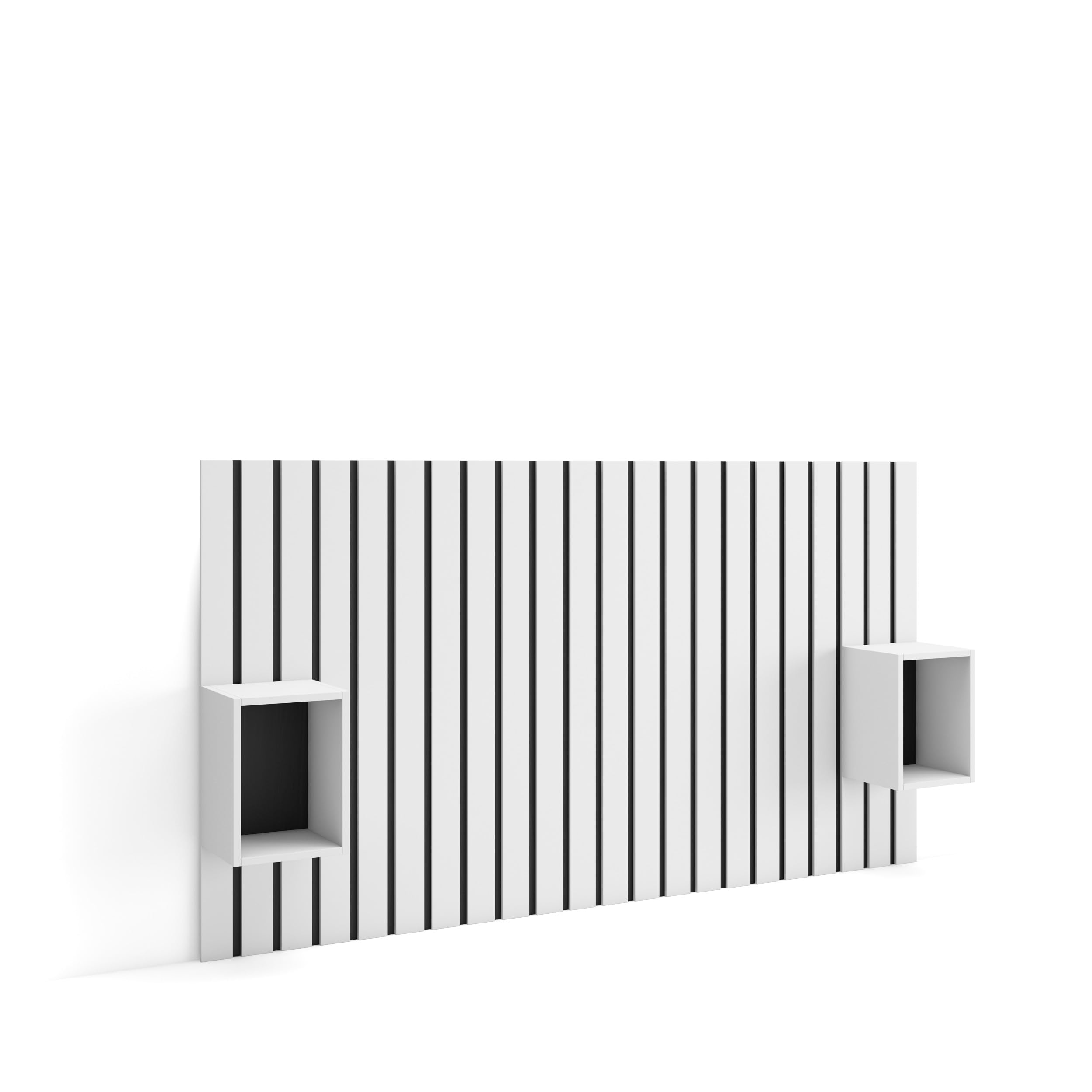Skraut Home | Cabecero con mesitas | Listones Decorativos | 196x107x3 cm | Cama de 120,135,140 cm | con Almacenamiento | Estilo Moderno | Blanco