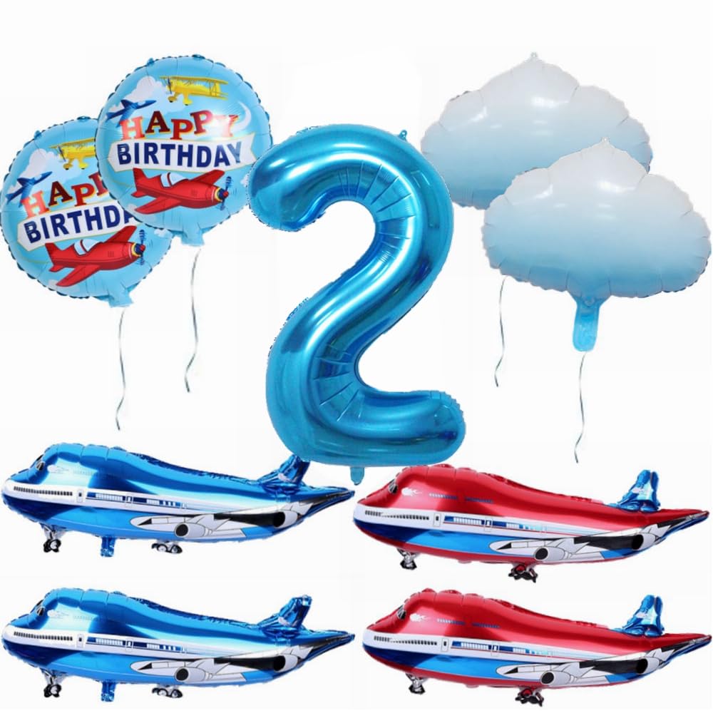 Yunchu Online 2nd Airplane Birthday Decoration Large Blue Red Airplane Balloon Airplane Birthday Balloon Airplane Cloud Foil Balloons