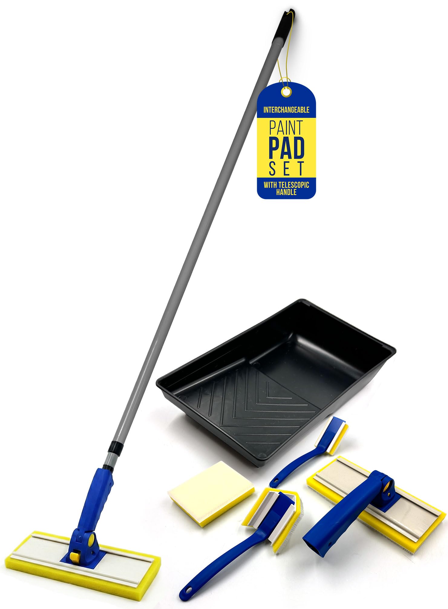 Tdbs The Dustpan And Brush Store Paint Pad Set With Extension Handle Paint Pad Set With Handle - Paint Pads For Walls And Ceilings - Includes Large, Medium, Small, Triangle, Flat Paint Pads, Telescopic Handle For Decorating - Interchangeable Heads