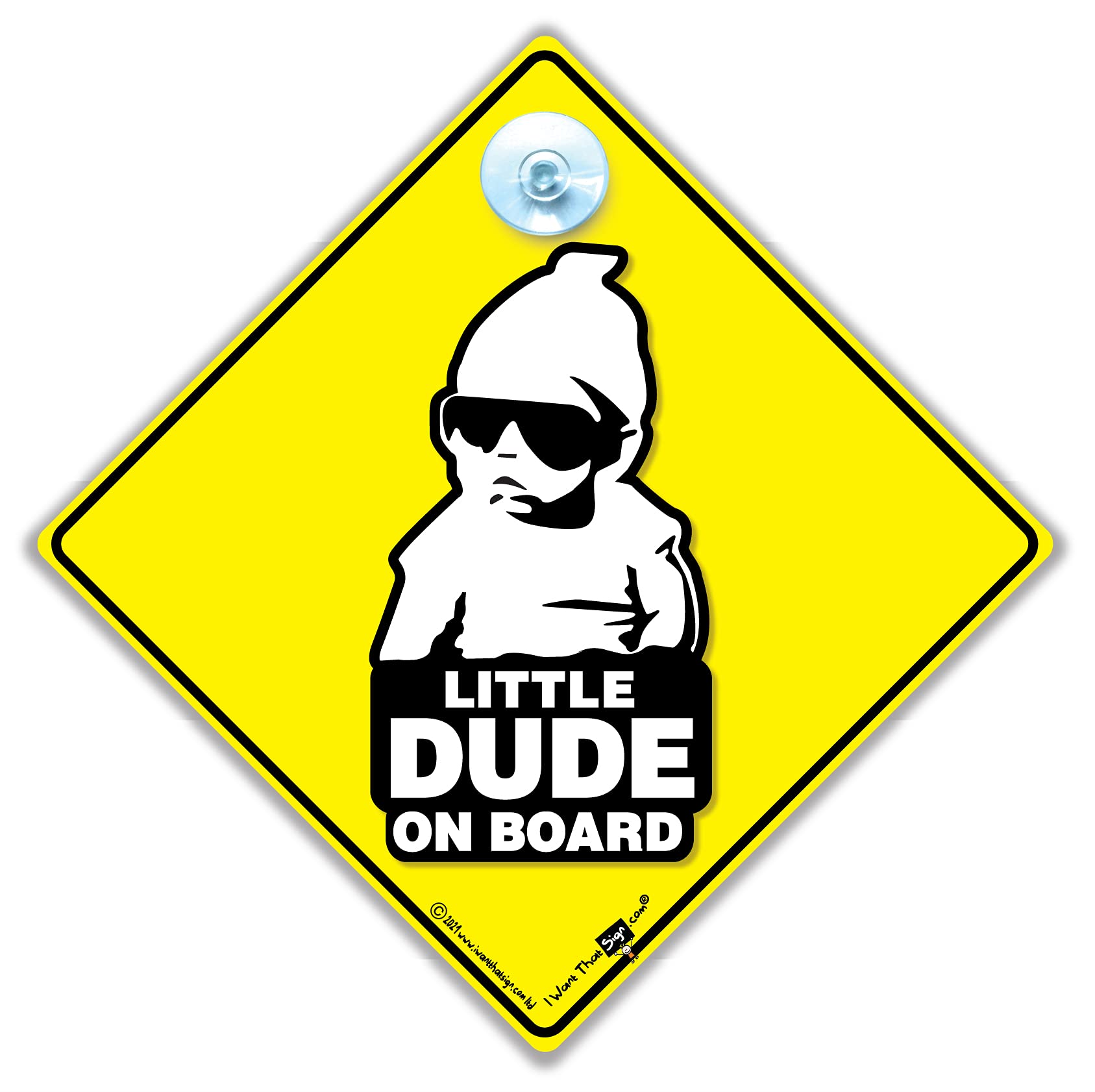 Little Dude On Board Car Sign - Baby Hoodie Sign, Deter Tailgaters, 14cm x 14cm