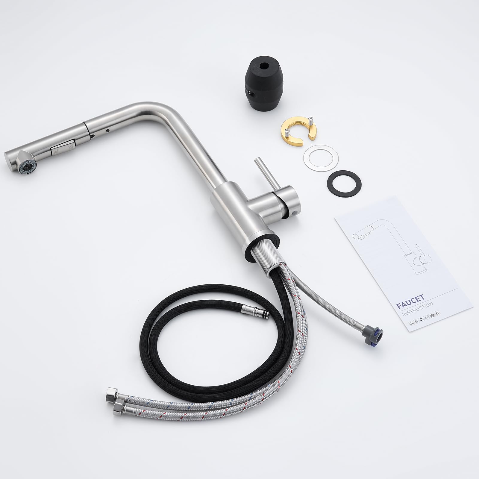Grifo Cocina Extraible, Grifos Cocina Fregadero Mezclador Monomando con Ducha 2 Modos de Ajuste, Grifo Extensible Acero Inoxidable Cepillado de Giratorio a 360°, Agua Fría y Caliente