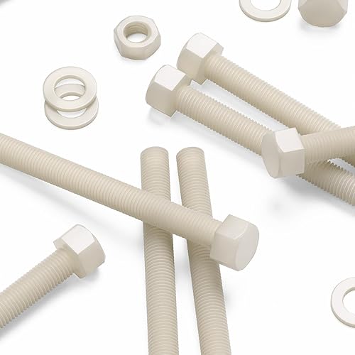 5 x nailon de color natural, cabeza hexagonal, M16 x 5.906 in, tuercas y pernos de plástico, arandelas, hexagonales, nailon, (58 x 5 2932 pulgadas)