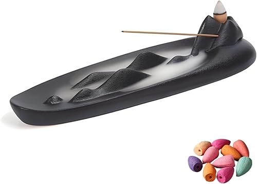 SWEPGOODS Quemador de incienso de reflujo  Soporte de incienso de cerámica hecho a mano para palos y conos de reflujo  Colector de cenizas de