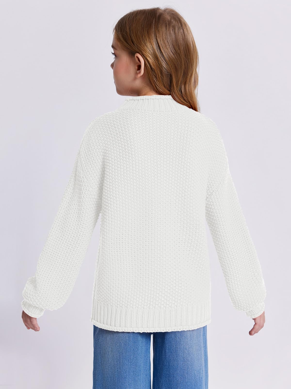 Wenrine Maglione invernale da ragazza, a collo alto, a maniche lunghe, lavorato a maglia, casual, 5-14 anni