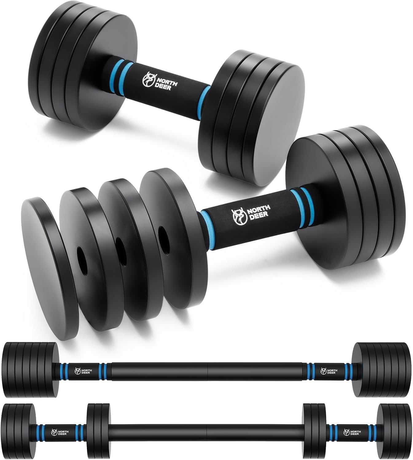 Northdeer Steel Dumbbell 2in1 Set of 2 20lb (5lb/6lb/10lb/11lb/15lb