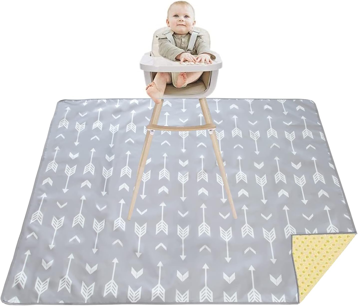 Splat Mat for Under High Chair/Arts/Crafts, Washable Spill Mat Water-Resistant Anti-Slip Floor Splash Mat, Portable Play Mat and Table Cloth 51" (Grey)