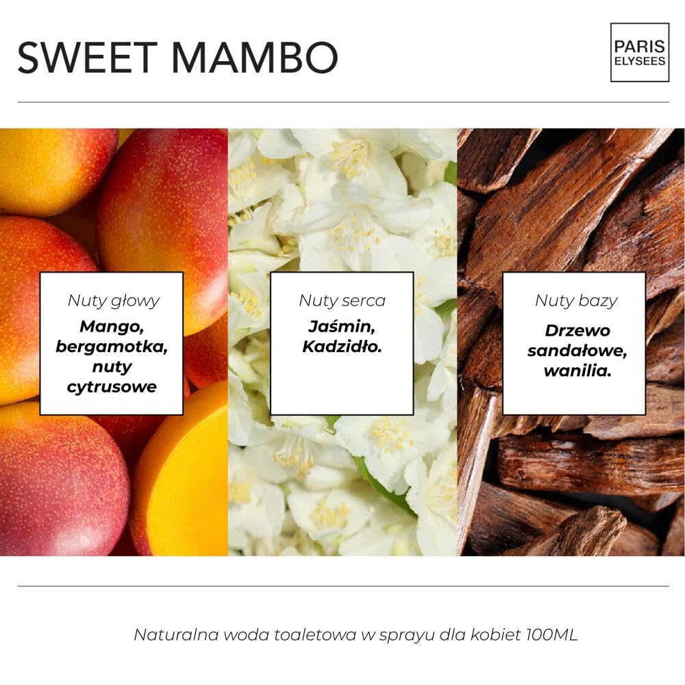 PARIS ELYSEES - Sweet Mambo - Eau de Toilette - Perfum Damski - Orientalny - Nuty Mango i Bergamotki - 100ml - Zawiera metalowy flakon podróżny 5ml