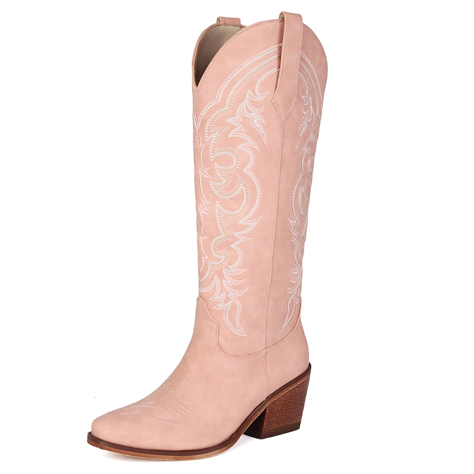Cowboy Boots For Women Western Embroidered Cowgirl Boot Knee High Pointed Toe Chunky Heels