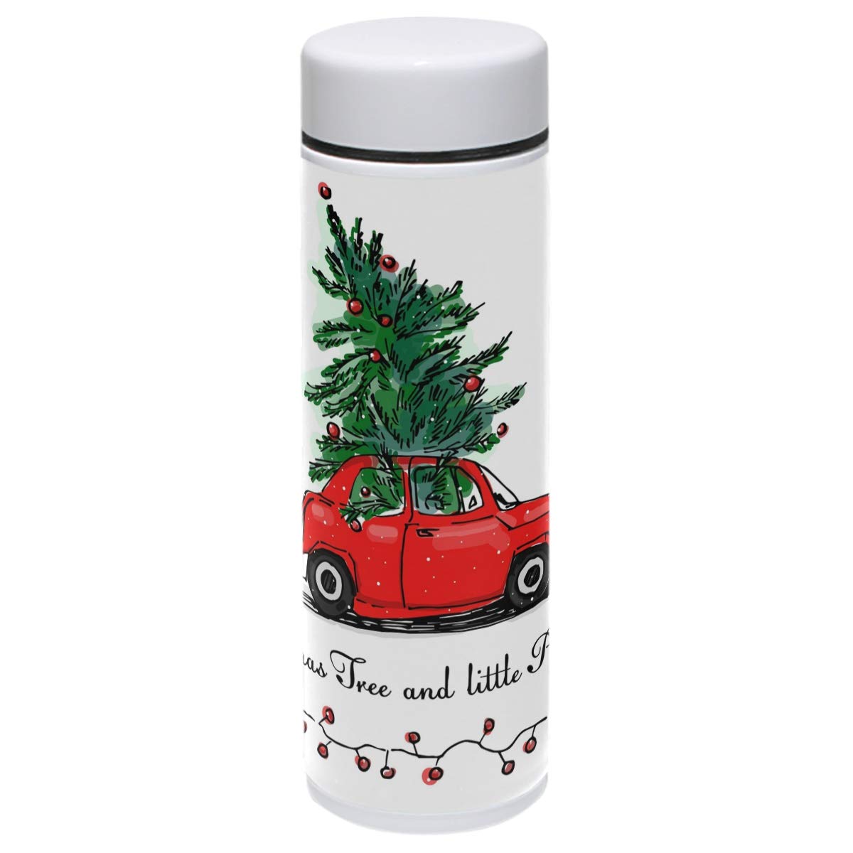 Christmas Thermos Vacuum Insulated Bottle,Vintage Red Car Truck Xmas Tree 304 Stainless Steel Water Bottle for Kids Adult,BPA Free Coffee Travel Mug Cup Mini 7.5 Oz Best Christmas Gifts