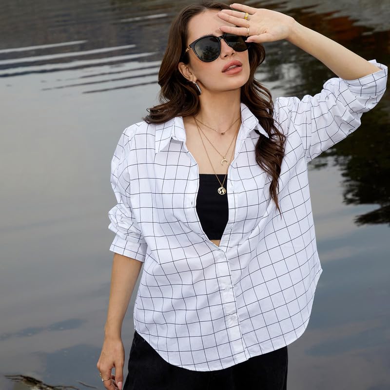Image of PINACOLADA Women's Solid Oversized Shirt for Casual Wear | Spread Collar | Long Sleeve | Button Closure | Oversized Shirt Crafted with Comfort Fit for Everyday Wear