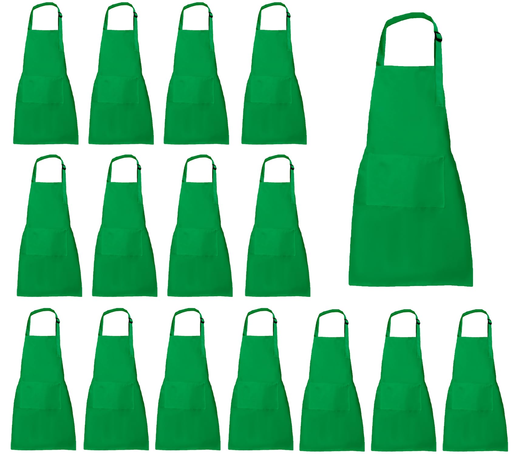XIEJINJIA 16 Pack Kids Waterproof Apron with Pockets Adjustable Chef Artists Child Cooking Baking Painting for Boys and Girls Green