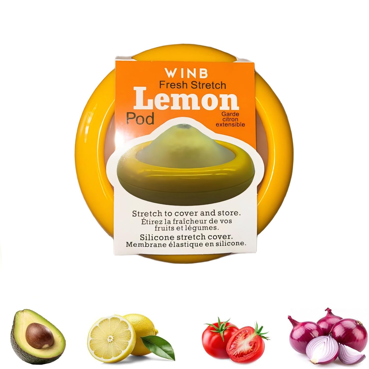 Winb Avocado Saver & Onion Storage Reusable Fruit and Veggie Savers - Ideal for Avocados, Tomatoes, Apples, Garlic, Onions, and More (Lemon saver)