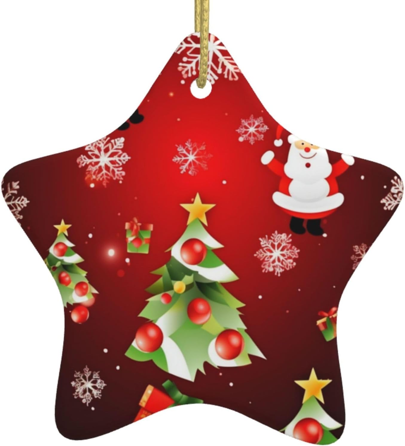 Christmas Ornaments Ceramic Star Shaped Christmas Hanging Ornament Double-Sided Merry Christmas Print Christmas Tree Pendants for Xmas Tree Fireplace Party Holiday Wedding