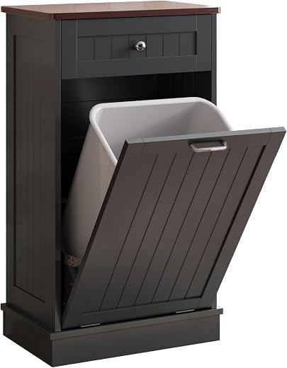 KIGOTY Tilt Out Trash Can Cabinet Wooden Kitchen Single Pull Out Trash Can Under Cabinet,Black