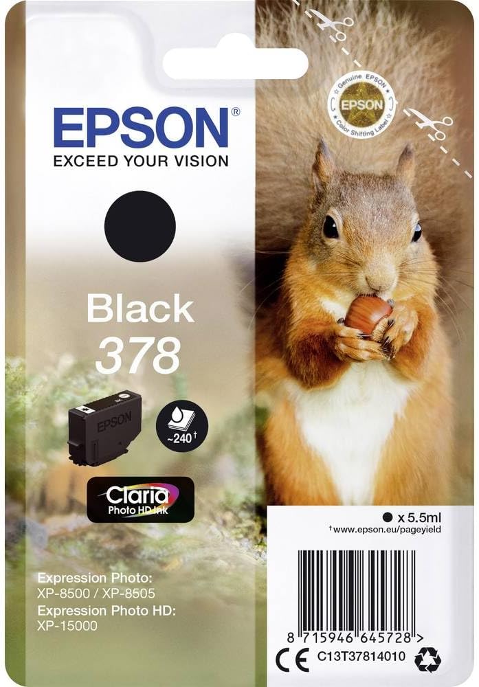 Epson 378 Black Squirrel Genuine, Claria Photo HD Ink Cartridge, Standard Capacity