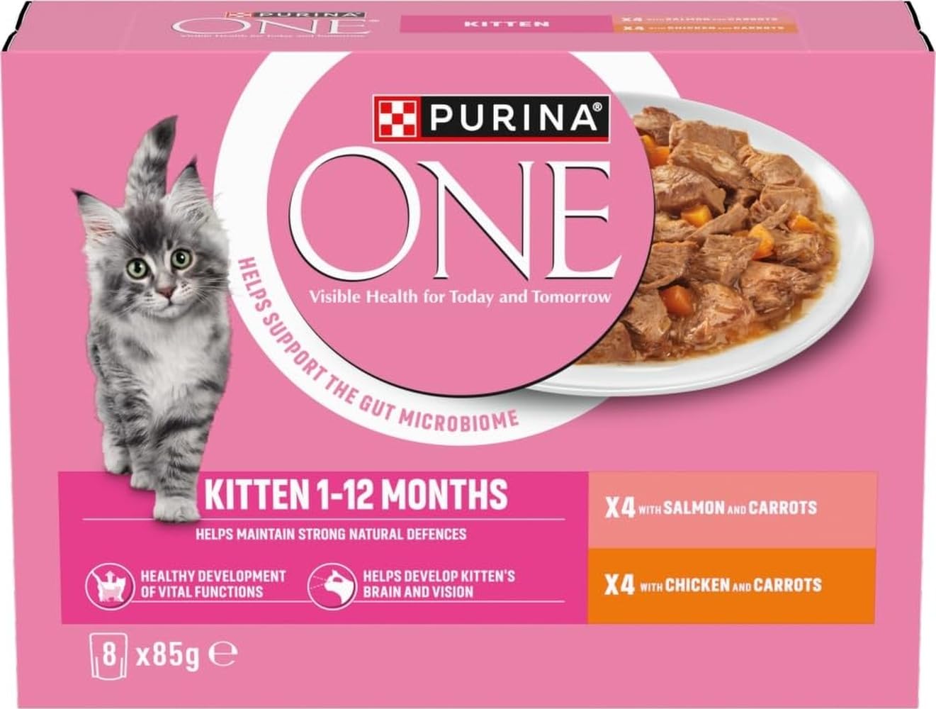 PURINA ONE Kitten Mini Fillets Salmon and Chicken Wet Cat Food 8x85g