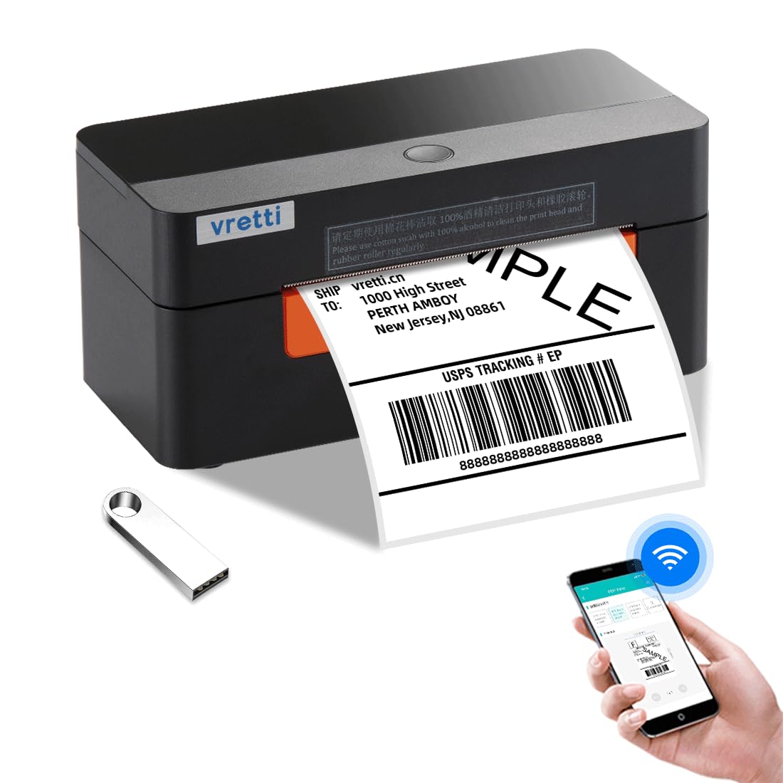 vretti Impresora de Etiquetas de EnvÃo WiFi,Impresora Etiquetas Termica 4x6,para Pequeñas Empresas,Compatible con Las Plataformas de EnvÃo de Ebay y Amazon,Negro-Naranja