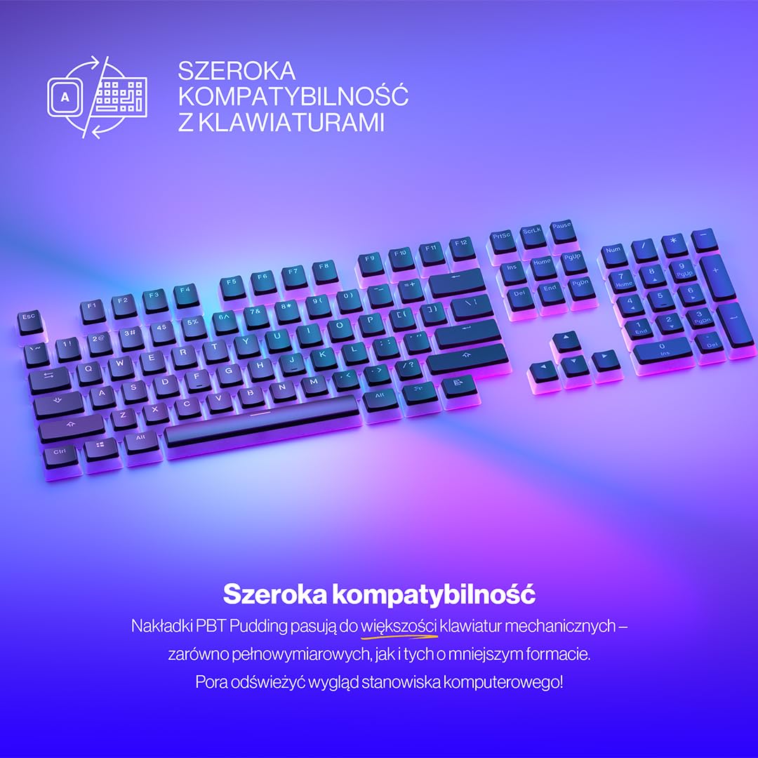 ENDORFY PBT Pudding Keycaps, zestaw 104 klawiszy, wyraźna czcionka, trwały i nieścieralny materiał PBT, układ US ANSI | EY0E002