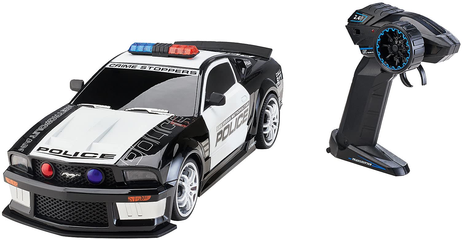 Revell Control 24665 RC Scale US Police Ford Mustang - Mando a Distancia con GHz, batería de Iones de Litio Intercambiable, iluminación LED, luz Azul, Sirena, Coche teledirigido de 33 cm, Color Negro