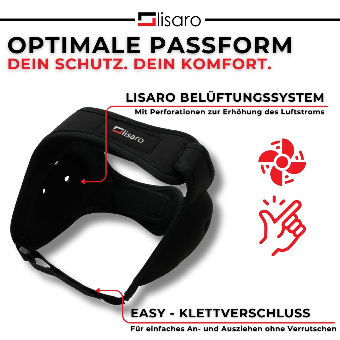 Lisaro® Ohrenschutz für MMA, BJJ & Ringen – Verstellbarer Earguard Kopfschutz mit Kinnriemen – Atmungsaktiv, Soft Padding, Geräuschdurchlässig – Profi Headgear für Training & Wettkampf