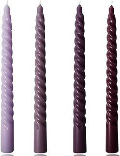 4 Pack 10 Inch Gradient Color Spiral Taper Candles for Wedding,Birthday,Christmas and Spring Home Decoration, Kitchen Twisted Candlesticks for Dinner Halloween,Thanksgiving (4, Purple Series, 10 in)