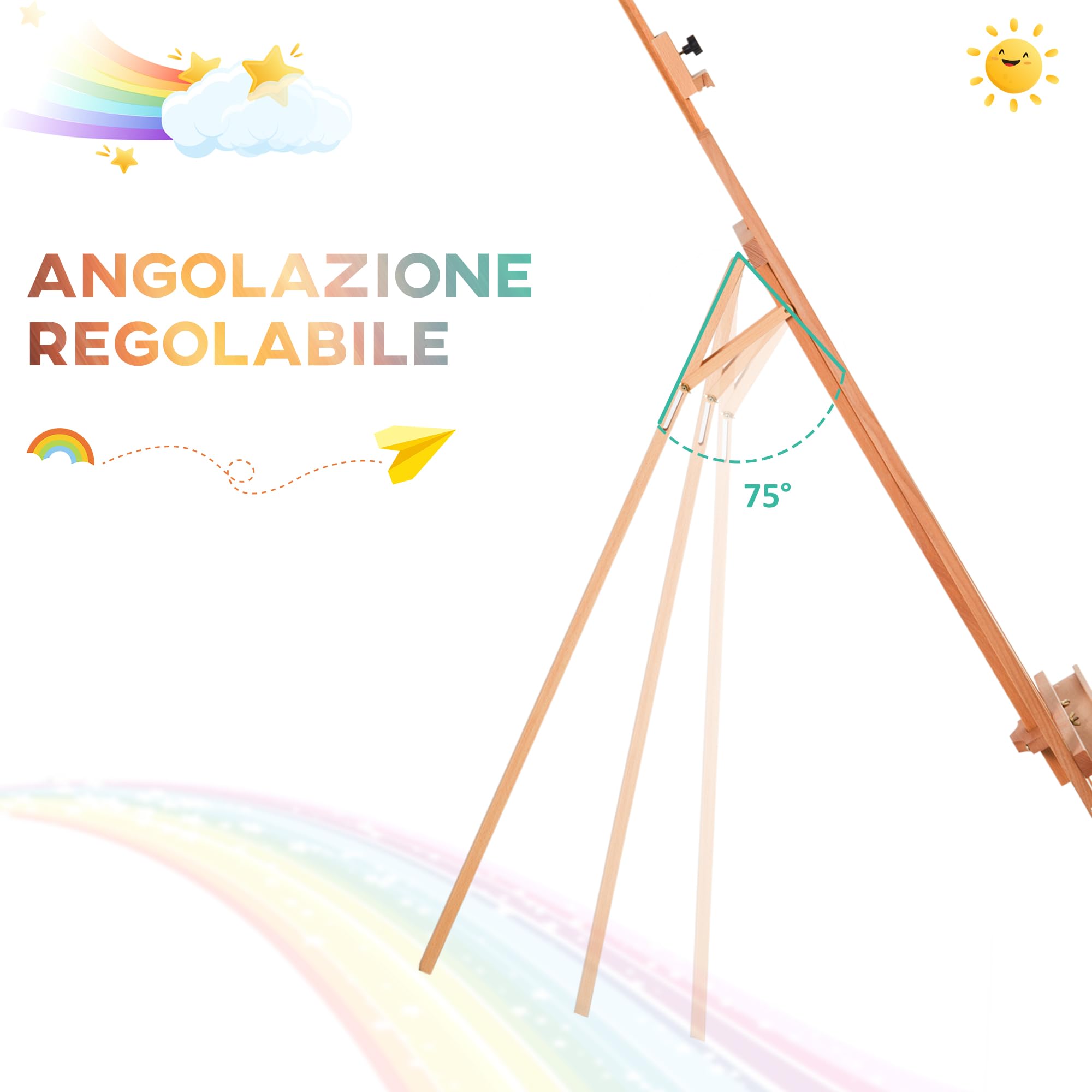HOMCOM Cavalletto per Pittura a Treppiede 65x44x174-230 cm Colore Legno